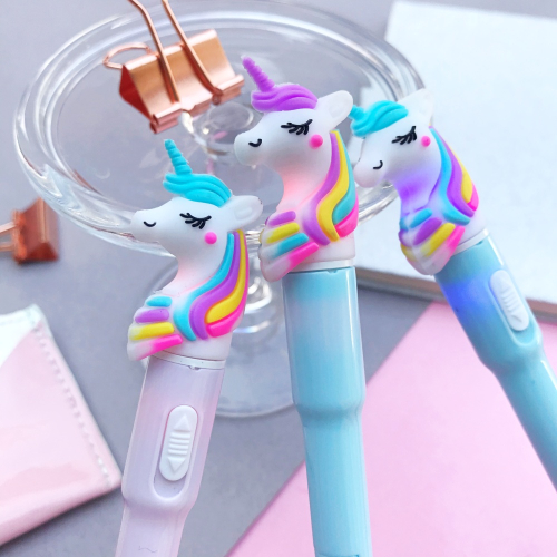 6 Renkli Unicorn Peluş Tükenmez Kalem - Mor - Thumbnail