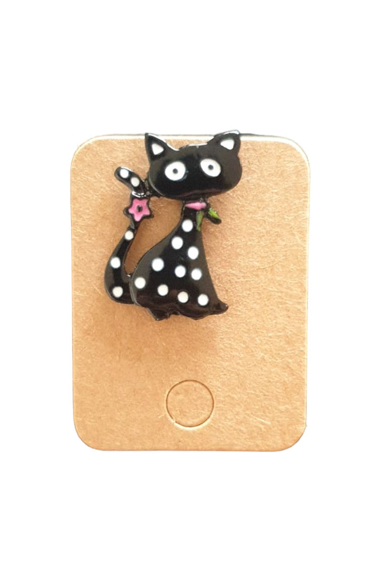 Fularlı Benekli Siyah Kedi Rozet - Thumbnail