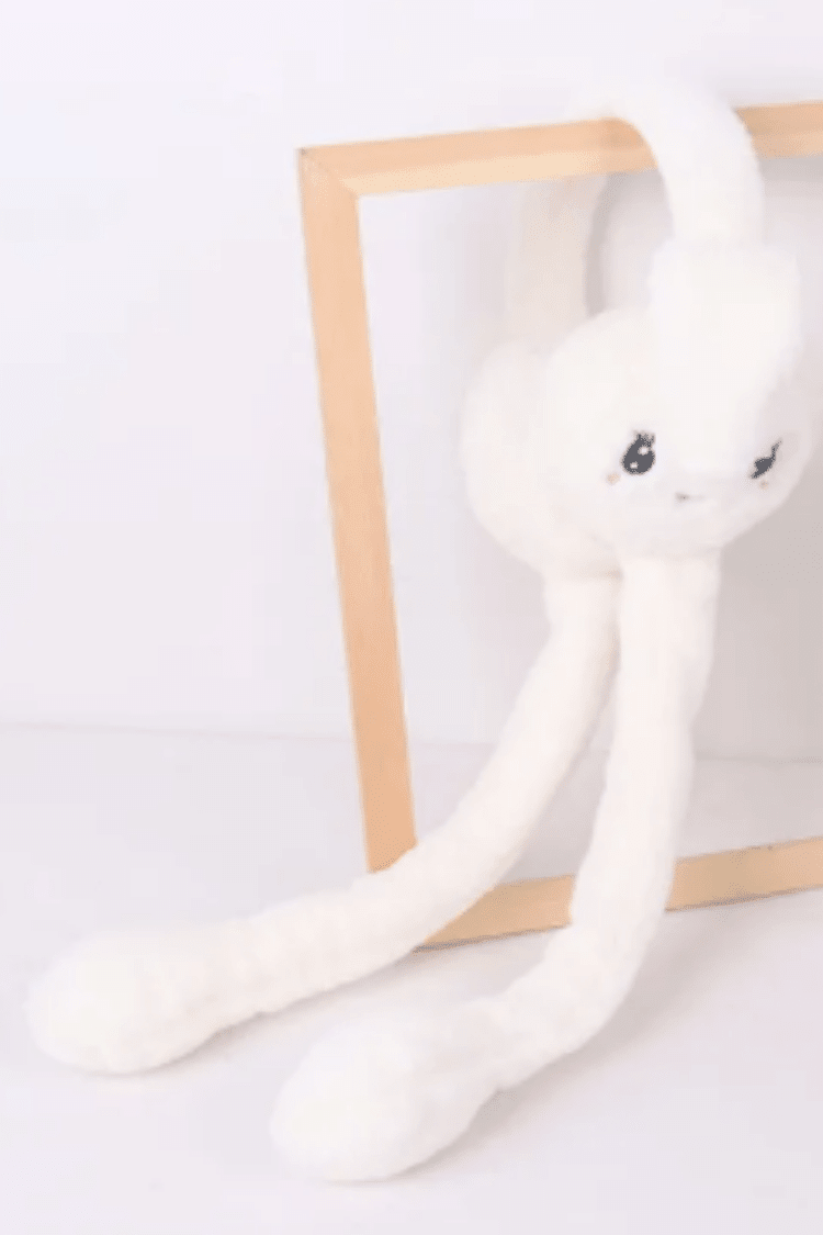 Hareketli Kulak Tavşan Peluş Kulaklık - Beyaz - Thumbnail